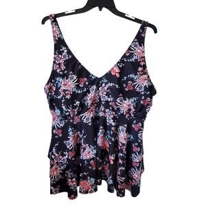 Bloomchic Womens Floral Print Tankini Swim Top Plus Size 22/24 Black NEW